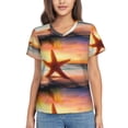 thumbnail image 1 of Yiaed Starfish Sunset Sea Beach Print Women's T Shirt V-Neck Short Sleeve Shirt Casual Breathable Tee Summer Tops-3X-Large, 1 of 5