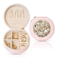 thumbnail image 1 of Yiaed Starfish and Sea Shells Print Travel Jewelry Case Bridesmaid Gift Boxes Jewelry Travel Organizer Small Round Jewelry Box Mini Storage-Pink, 1 of 7