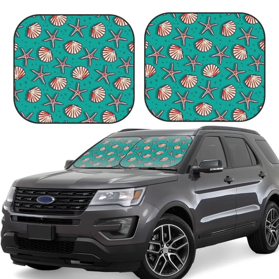 Yiaed Starfish and Shell Print Car Front Windshield Sun Shade,Foldable Anti-UV Car Sunshade for Front Window for Most Vehicles-Small