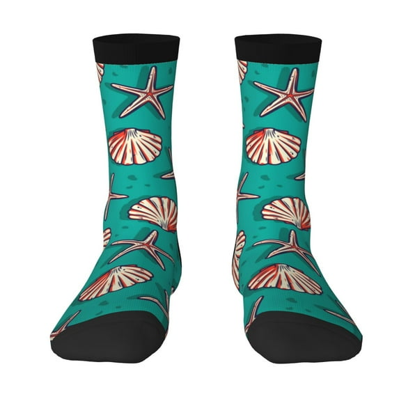 Yiaed Starfish and Shell Print Great elasticity Crew Socks Sports socks for Men and Women