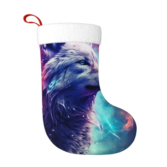 Yiaed Starry Multicolored Wolf Print Christmas Stockings, Christmas Stockings Hanging Ornaments, Christmas Stockings for Family Christmas Holiday Decorations