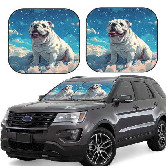 Yiaed Starry Sky Cloud Bulldog Print Car Front Windshield Sun Shade,Foldable Anti-UV Car Sunshade for Front Window for Most Vehicles-Small