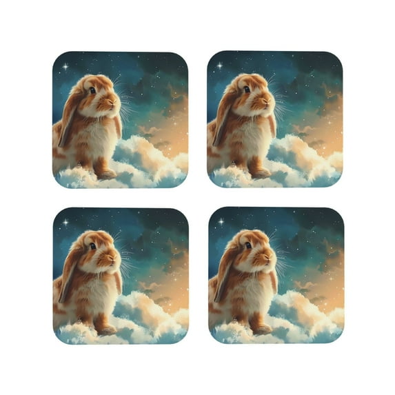 Yiaed Starry Sky Cloud Cute Rabbit Print Leather Coasters for Drinks - Cup Coasters Coffee Table Kitchen Table Bar, Home & Office Gifts Handmade Drink Coasters-Square