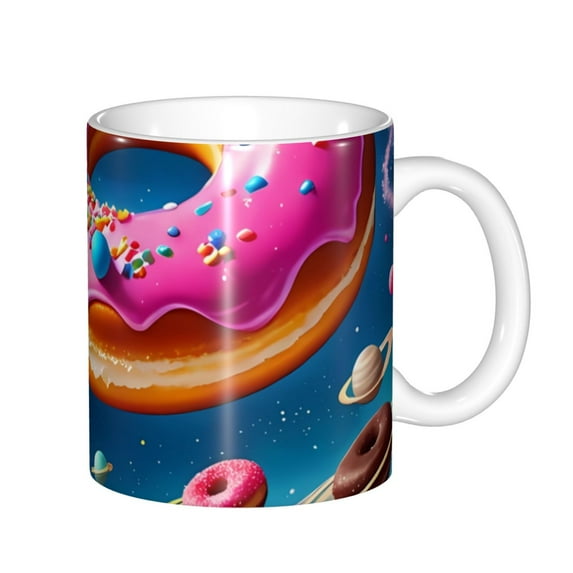 Yiaed Starry Sky Colorful Donut Print Ceramics Coffee,Large Handle Design,Extra Large Tea and Coffee Cup for Office and Home Mugs