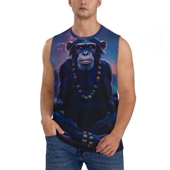 Yiaed Starry Sky Meditating Chimpanzees Print Men's Singlet Vests Summer Running Muscle Tank Tops Gym Undershirt Round Neck Sleeveless for man