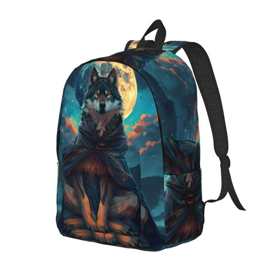 Yiaed Starry Sky Moon Wolf Leader Print Print Laptop Backpack Travel Canvas Backpack Vintage Aesthetic Backpack for School Knapsack Backpack Backpack for School-