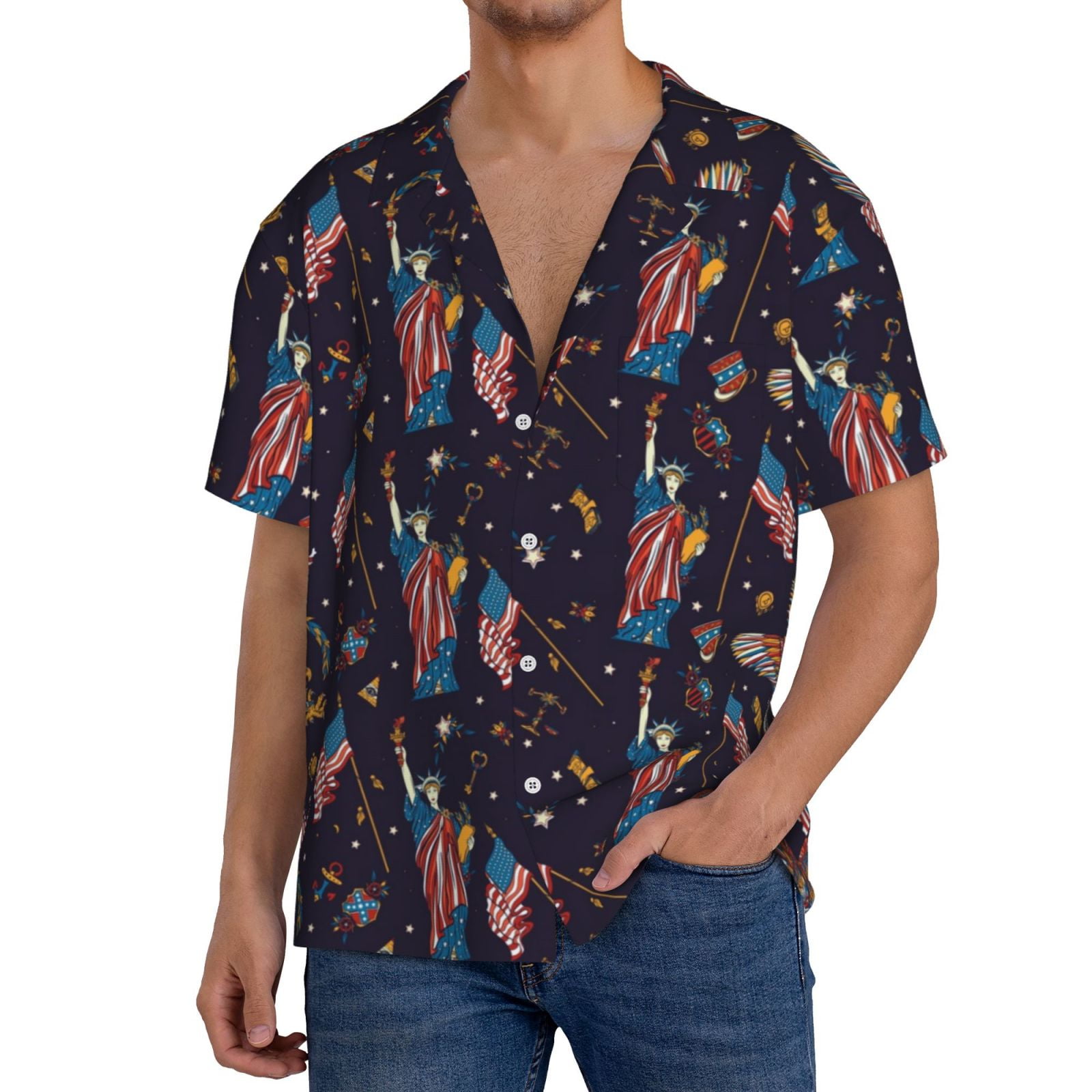 Yiaed Statue Of Liberty Eagle Print Mens Casual Wrinkle Free Shirts ...