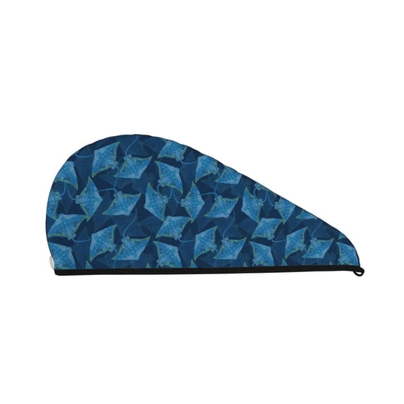 Yiaed Stingray Print Hair Cap with Button,Coral Fleece Hair Towel Wrap for Women Wet Hair,Quick Dry Turban for Wet Hair Long Thick Hair