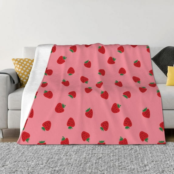 Yiaed Strawberries Print Blanket Throw Blanket Soft Cozy Flannel Blanket for Home Bed Sofa Couch Chair-40"x30"