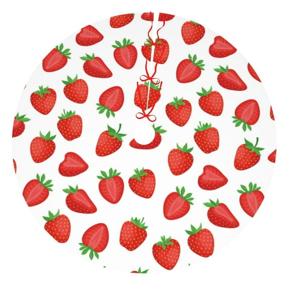 Yiaed Strawberries Print Christmas Tree Skirt , Tree SkirtsTree Mat for Christmas Winter Holiday Indoor Decorations-48"