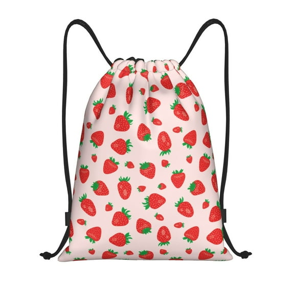 Yiaed Strawberries Print Drawstring Bags Drawstring Backpack Bulk String Back Pack Gym Sport Bag-Small