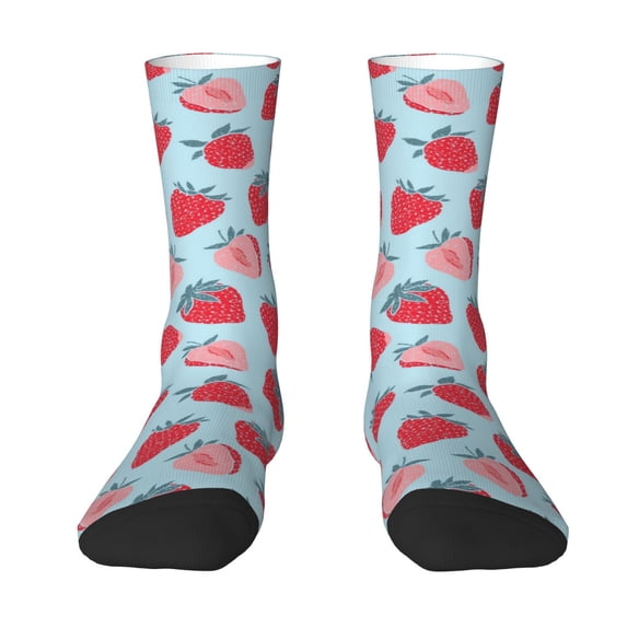 Yiaed Strawberries Print Great elasticity Crew Socks Sports socks for Men and Women
