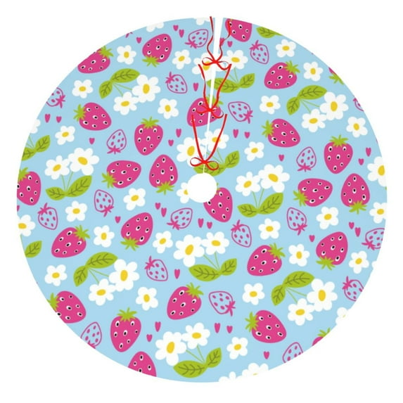 Yiaed Strawberry And Flowers Print Christmas Tree Skirt , Tree SkirtsTree Mat for Christmas Winter Holiday Indoor Decorations-48"