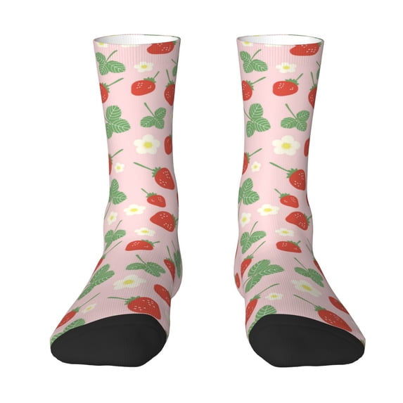 Yiaed Strawberry And Flowers Print Great elasticity Crew Socks Sports socks for Men and Women
