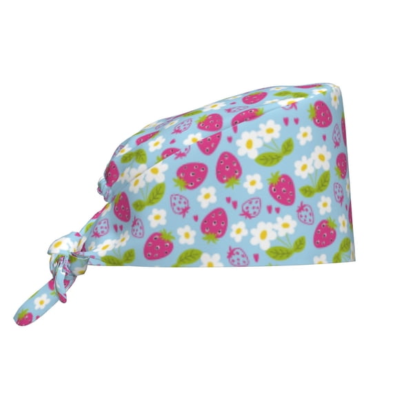 Yiaed Strawberry And Flowers Print Turban Hat for Women Men Comfortable Adjustable Cleaning Working Cap with Sweatband
