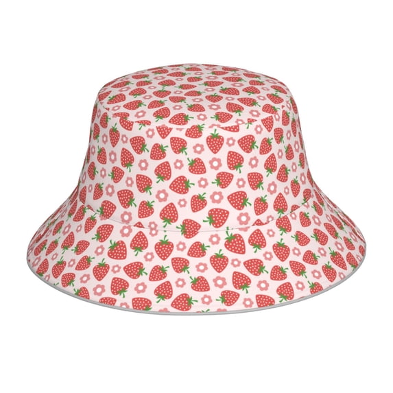 Yiaed Strawberry Flower Print Reflective Stripe Bucket Hat Unisex Funny Outdoor Fisherman Cap Beach Sun Hat