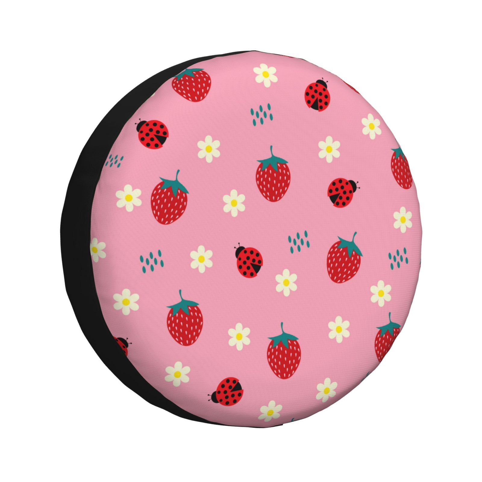 Yiaed Strawberry and Ladybugs Print Tire Wheel Cover, Waterproof Spare