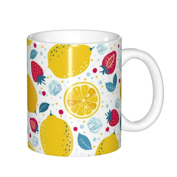 Yiaed Strawberry Lemon Print Ceramics Coffee,Large Handle Design,Extra Large Tea and Coffee Cup for Office and Home Mugs