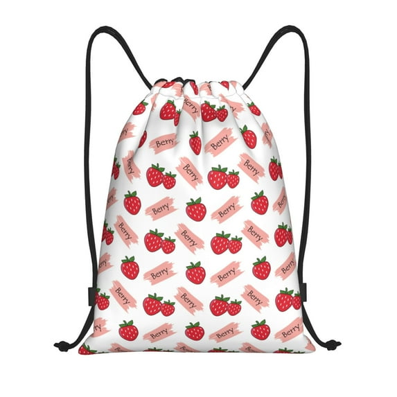 Yiaed Strawberry Print Drawstring Bags Drawstring Backpack Bulk String Back Pack Gym Sport Bag-Small