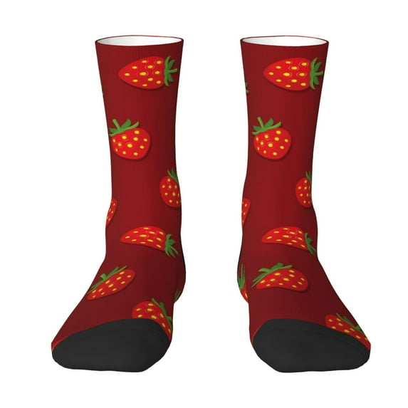 Yiaed Strawberry Print Great elasticity Crew Socks Sports socks for Men and Women