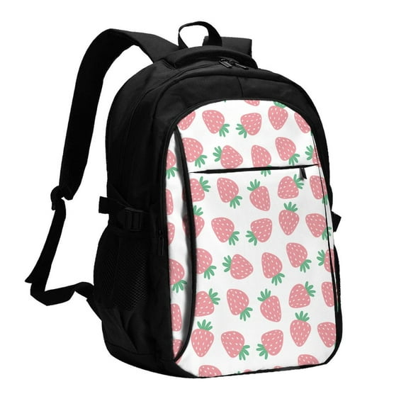 Yiaed Strawberry Print Laptop Backpack,Business Travel Durable Laptops Backpack with USB Charging Port,Water Resistant College Computer Bag