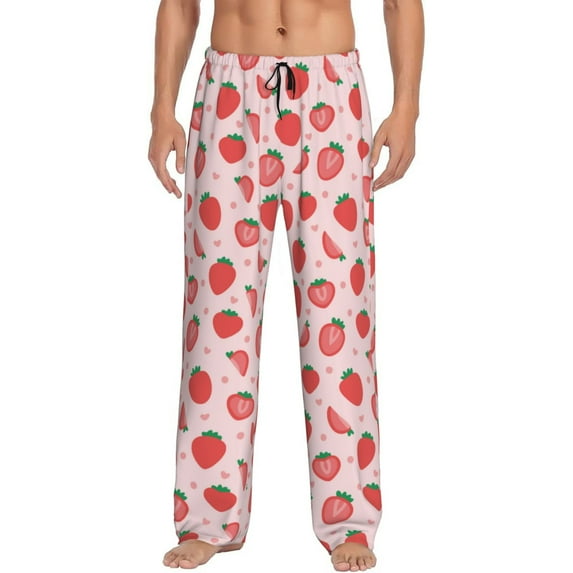 Yiaed Strawberry Print Men's Lounge Pants, Loose PJ Bottoms, Long Pajama Pants for Men-Large