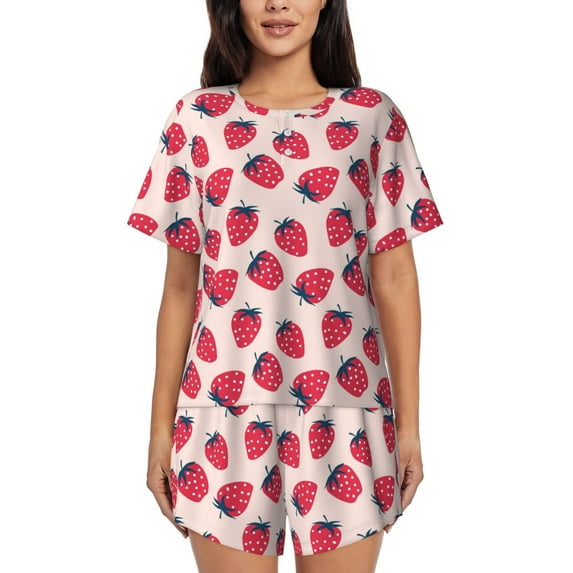 Yiaed Strawberry Print Short Sleeve Pajama Sets for Women Casual Crew Neck 2 Piece Lounge Sets Women's Short-Sleeved Pajama-4X-Large