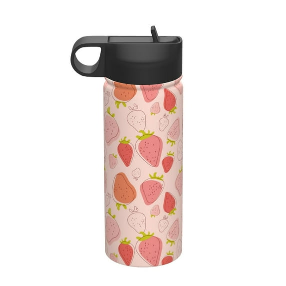 Yiaed Strawberry Print Water Bottle with Straw Lid, Stainless Steel Double Wall Insulated Water Bottle | Leak-Proof and Spill-Proof Water Bottle