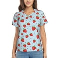 thumbnail image 1 of Yiaed Strawberry Print Women's T Shirt V-Neck Short Sleeve Shirt Casual Breathable Tee Summer Tops-, 1 of 5