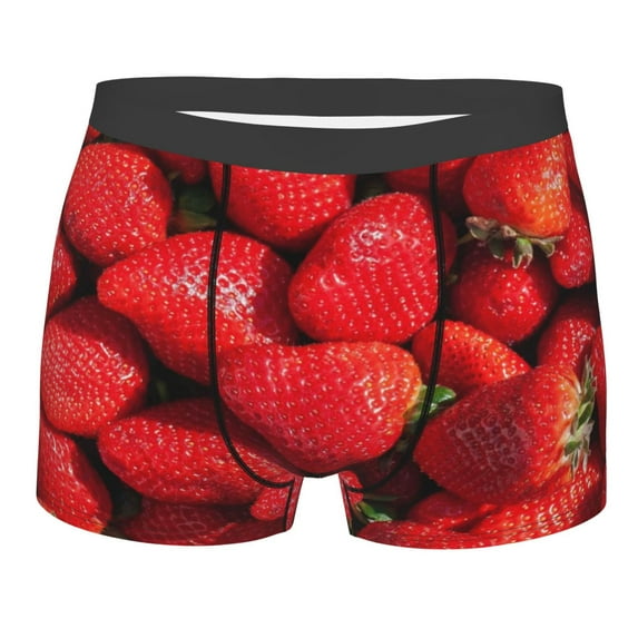 Yiaed Strawberry Red Print Men's Soft Cotton Boxer Shorts Breathable Boxers Underwear Moisture-Wicking Underwear Stretch Boxer Briefs for Man-Medium