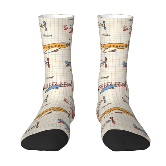 Yiaed Striped Vintage Planes Print Great elasticity Crew Socks Sports socks for Men and Women