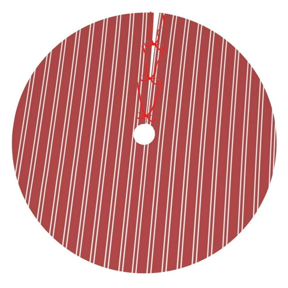 Yiaed Stripes Red White Print Christmas Tree Skirt , Tree SkirtsTree Mat for Christmas Winter Holiday Indoor Decorations-30"