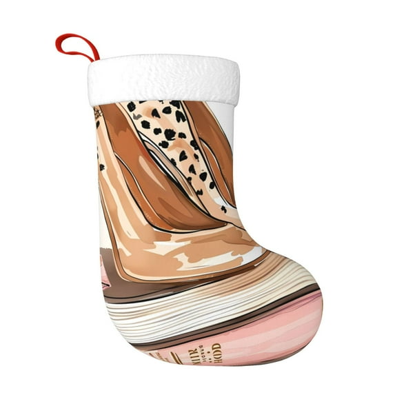 Yiaed Stylish High Heels On Books Print Christmas Stockings, Christmas Stockings Hanging Ornaments, Christmas Stockings for Family Christmas Holiday Decorations
