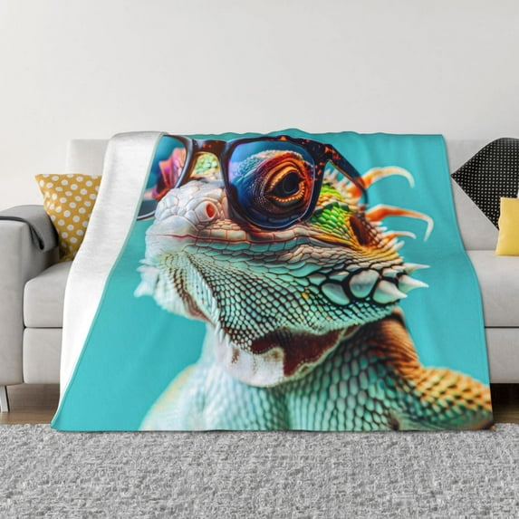 Yiaed Stylish Sunglasses Iguana Print Blanket Throw Blanket Soft Cozy Flannel Blanket for Home Bed Sofa Couch Chair-40"x30"