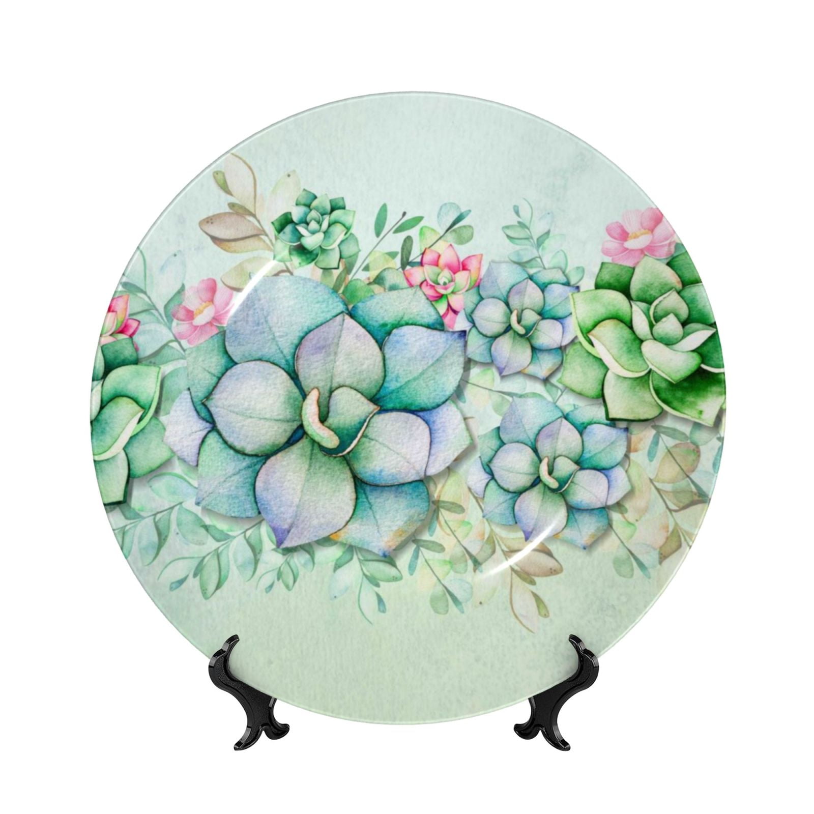 Yiaed Succulent Print Bone China Decorative Plate Ceramic Dinner Plates
