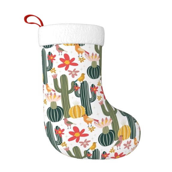Yiaed Summer Cactus With Blooming Print Christmas Stockings, Christmas Stockings Hanging Ornaments, Christmas Stockings for Family Christmas Holiday Decorations