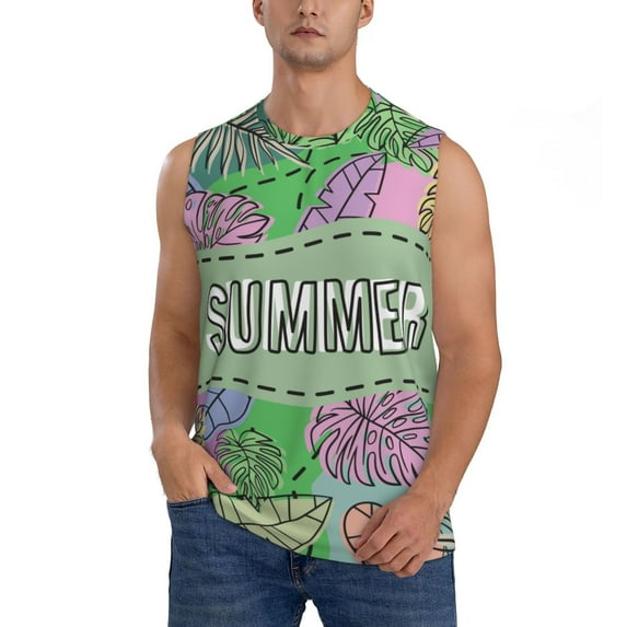 Yiaed Summer Print Men's Singlet Vests Summer Running Muscle Tank Tops Gym Undershirt Round Neck Sleeveless for man