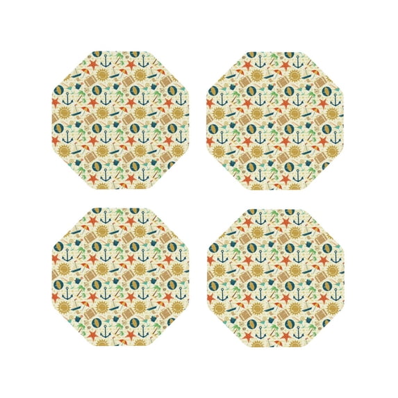 Yiaed Summer and sea Print Leather Coasters for Drinks - Cup Coasters Coffee Table Kitchen Table Bar, Home & Office Gifts Handmade Drink Coasters-Octagon