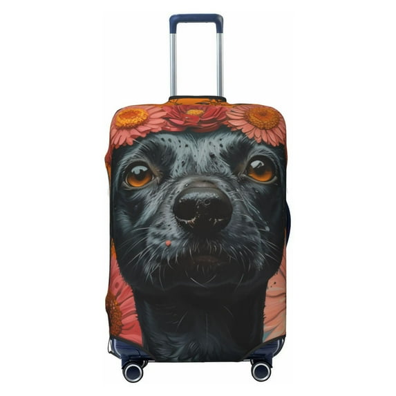 Yiaed Sunflower Black Dog Print Travel Luggage Cover Suitcase Protector Fits 18-32 Inch Luggage Wheel Covers Patterned Elastic Luggage Anti-scratch(No luggage)-