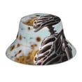 thumbnail image 1 of Yiaed Sunflower Butterfly Skull Print Reflective Stripe Bucket Hat Unisex Funny Outdoor Fisherman Cap Beach Sun Hat, 1 of 5