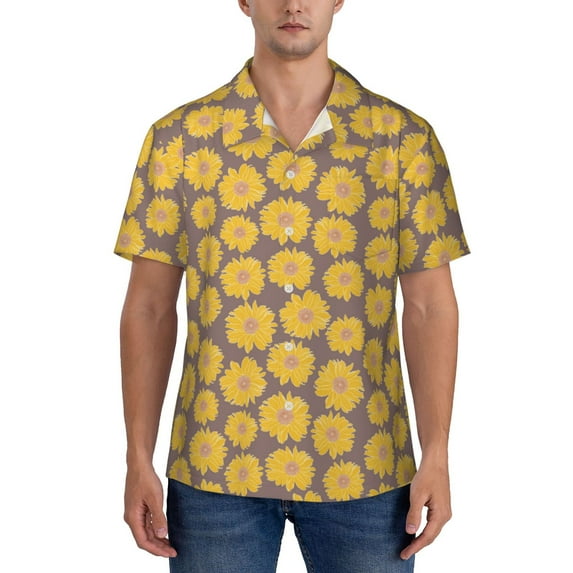 Yiaed Sunflower Print Hawaiian Shirt for Men Short Sleeve Button Down Shirts Beach Shirts for Men-Medium