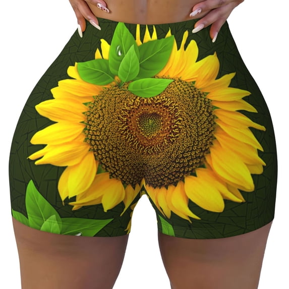 Yiaed Sunflower Print Women's Athletic Shorts Running Shorts Sporty Short High Waisted Elastic Workout Shorts for Yoga Gym Running & Sports -XX-Large