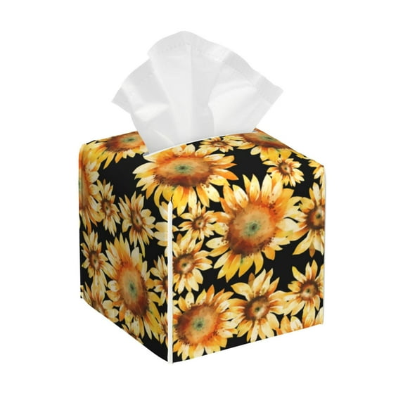 Yiaed Sunflowers 1 Print Tissue Box Cover, PU Leather Decorative Organizer for Tabletop, Bathroom, Car, Office Creative Decorative