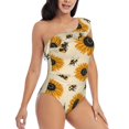 thumbnail image 1 of Yiaed Sunflowers And Bee Print Women One Piece Swimsuits Tummy Control One Shoulder Bathing Suits Pattern Ruffle Swimwear-Large, 1 of 8