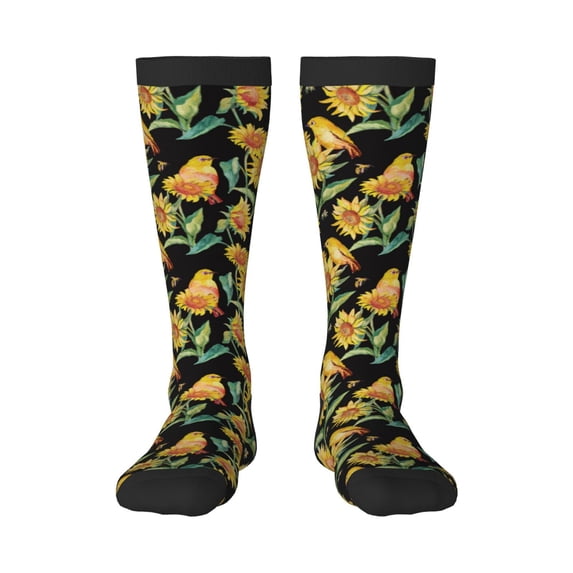 Yiaed Sunflowers And Bird Print Great elasticity Adult Stockings Sports socks for Men and Women