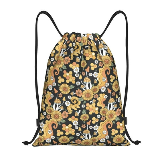 Yiaed Sunflowers Bee Print Drawstring Bags Drawstring Backpack Bulk String Back Pack Gym Sport Bag-Small
