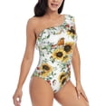 thumbnail image 1 of Yiaed Sunflowers Leaves And Birds Print Women One Piece Swimsuits Tummy Control One Shoulder Bathing Suits Pattern Ruffle Swimwear-Medium, 1 of 8