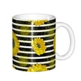 thumbnail image 1 of Yiaed Sunflowers On Black And White Stripes Print Ceramics Coffee,Large Handle Design,Extra Large Tea and Coffee Cup for Office and Home Mugs, 1 of 6