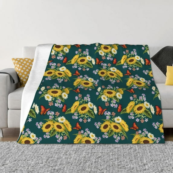Yiaed Sunflowers Print Blanket Throw Blanket Soft Cozy Flannel Blanket for Home Bed Sofa Couch Chair-80"x60"
