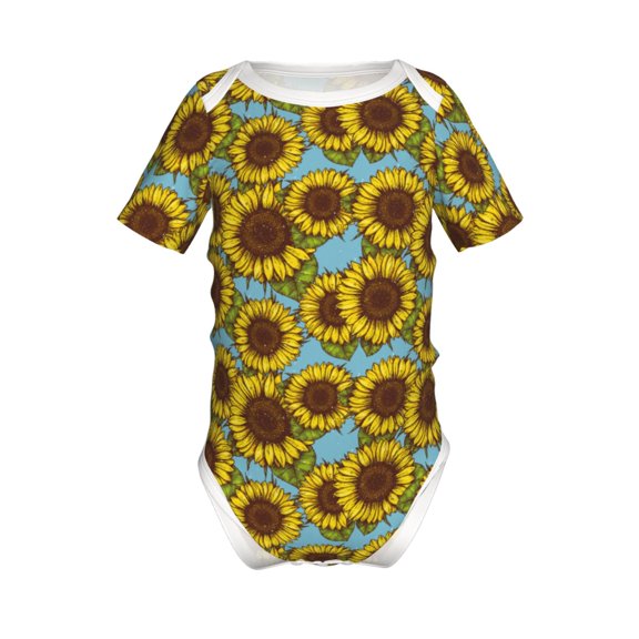 Yiaed Sunflowers Print Infant Climbing Short Sleeve Onesie One-Piece Baby Bodysuit Clothes 0-12 Months -9M